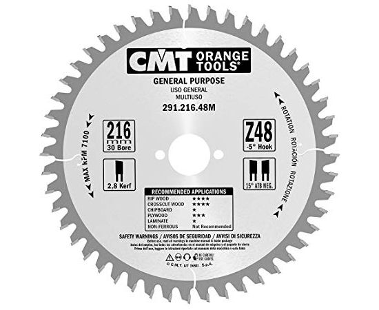 Griešanas disks kokam CMT 291; 216x2,8x30; Z48; -5°