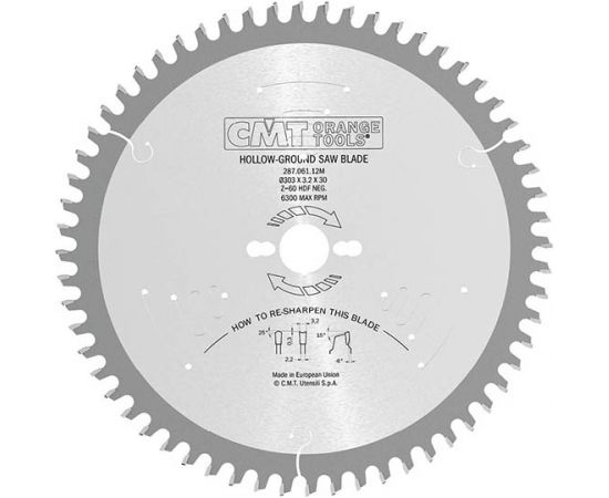 Griešanas disks kokam CMT 287; 303x3,2x30; Z60; -6°