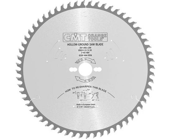 Griešanas disks kokam CMT 287; 303x3,2x30; Z60; 10°