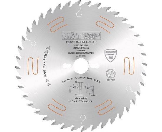 Griešanas disks kokam CMT 285; 250x3,2x30; Z40; 15°