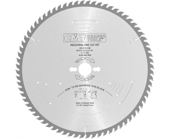 Griešanas disks kokam CMT 285; 315x3,2x30; Z72; 10°