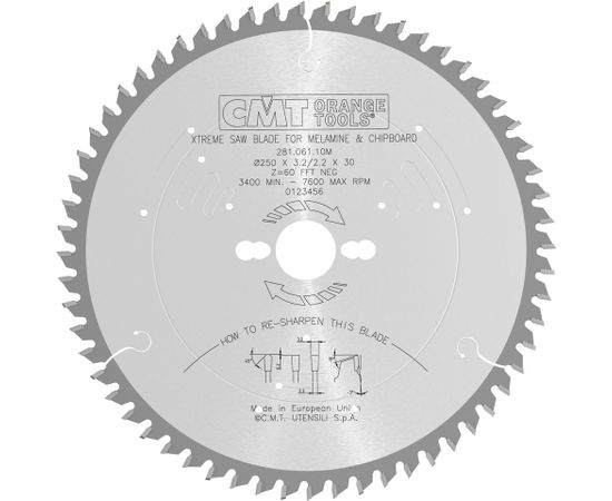 Griešanas disks kokam CMT 281; 220x3,2x30; Z63; -3°