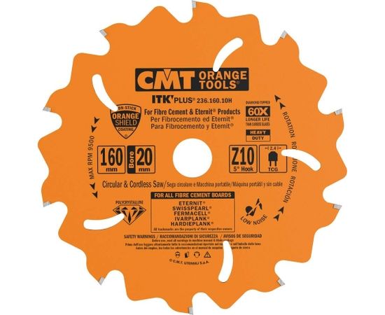 Griešanas disks šķiedru cementam CMT 236; 160x2.4x20; Z10; 5°