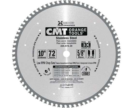 Griešanas disks metālam CMT 226; 250x2,2x30; Z72; 10°