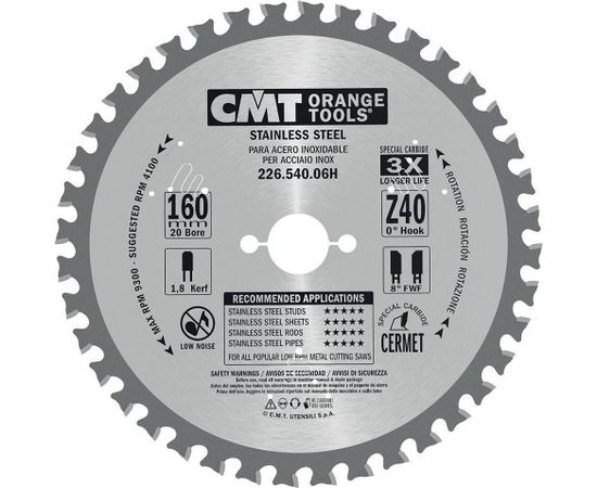 Griešanas disks metālam CMT 226; 160x1,8x20; Z40; 10°