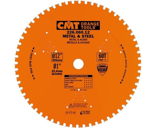 Griešanas disks metālam CMT 226; 305x2,2x25,4; Z60; 0°