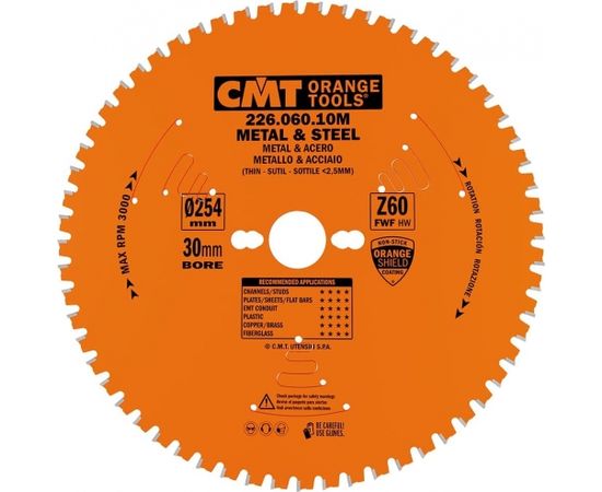 Griešanas disks metālam CMT 226; 254x2,2x30; Z60; 0°