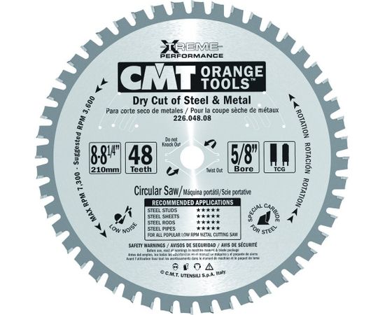 Griešanas disks metālam CMT 226; 210x2.2x15.87; Z48; 0°