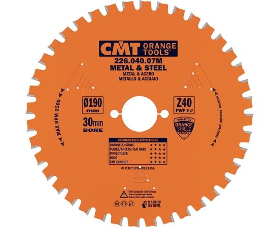 Griešanas disks metālam CMT 226; 190x2x30 mm; Z40; 0°