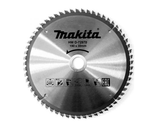 Griešanas disks alumīnijam Makita; 190x2,2x30,0 mm; Z60; 5°