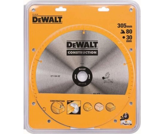 Griešanas disks kokam DeWalt DT1184-QZ; 305x30 mm; 80T; 5°