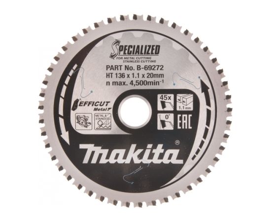 Griešanas disks metālam Makita Efficut; 136x20x1,1 mm; Z45