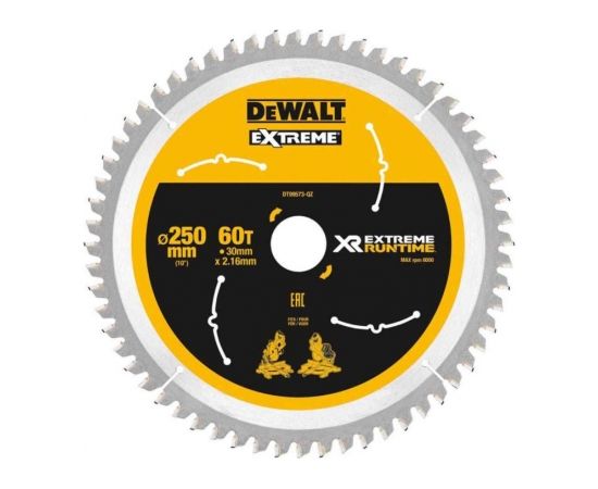 Griešanas disks kokam DeWalt DT99573-QZ; 250x30 mm; 60T