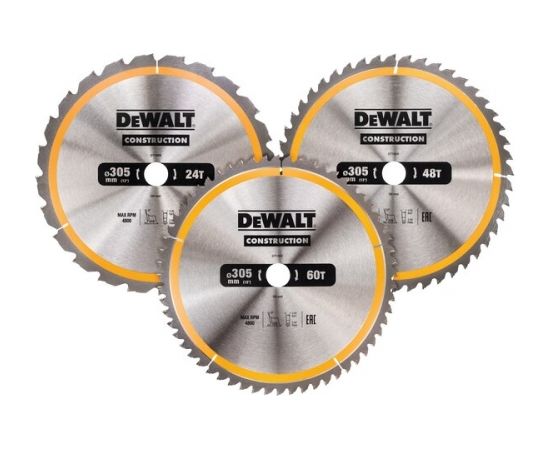 Griešanas disks kokam DeWalt DT1964-QZ; 24T; 48T; 60T; 305 mm; 3 gab.