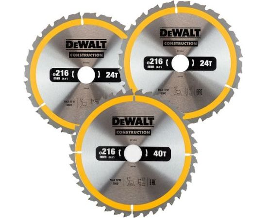 Griešanas disks kokam DeWalt DT1962; 216 mm; 2x24T; 1x40T; 3 gab.