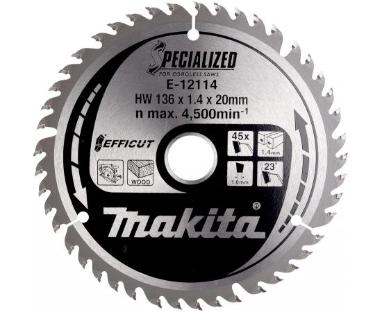 Griešanas disks Makita E-12114; 136x1,4x20 mm; Z45; 23°