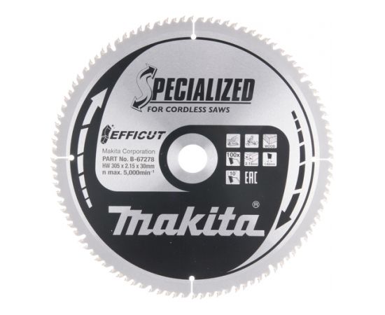 Griešanas disks kokam Makita EFFICUT; 305x2,15x30,0 mm; Z100; 10°