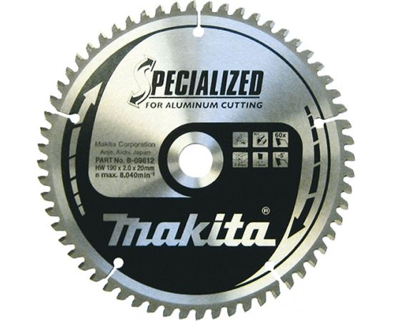 Griešanas disks alumīnijam Makita; 190x2x20,0 mm; Z60; -5°