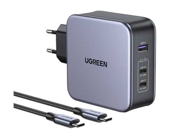 UGREEN CD289 Power Charger, 2x USB-C, 1x USB-A, GaN, 140W, 2m Cable (Silver)