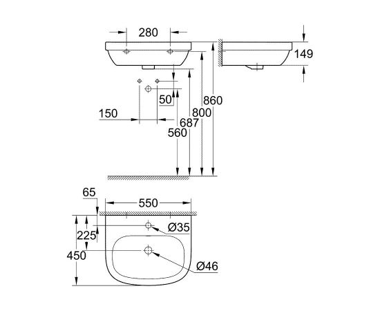 Grohe izlietne EuroCeramic, 550x450 mm, balta