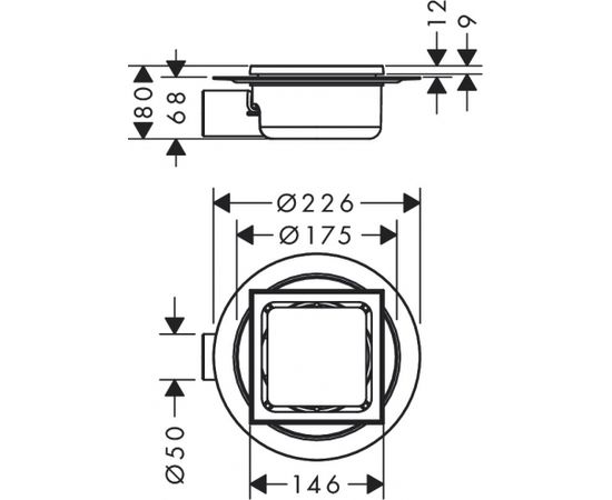 Hansgrohe dušas traps RainDrain Spot Complete, 150/150 mm, DN50, horizontāls