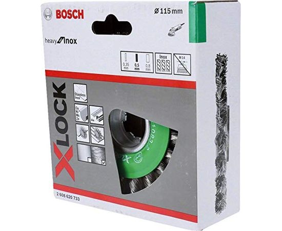 Bosch X-LOCK disc brush Heavy for Inox 115mm, knotted (115mm diameter, 0.5 mm wire)