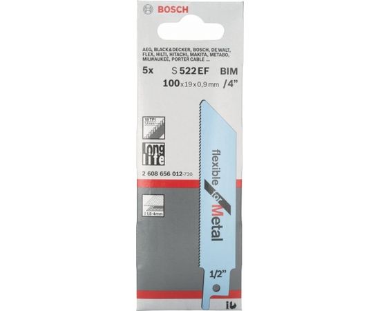 Bosch Saber Saw Blade S 522 EF Flexible for Metal, 100mm (5 pieces)