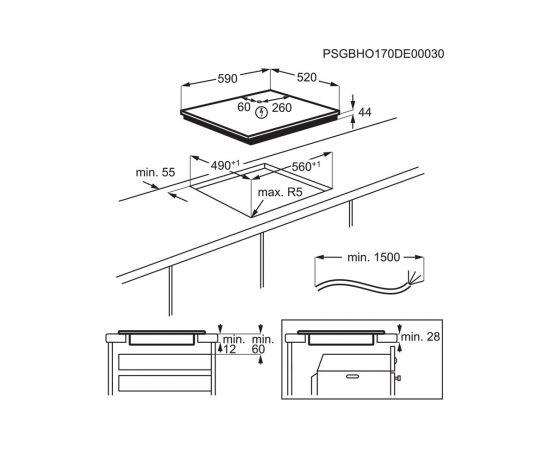 Electrolux EIV654 Black Built-in 60 cm Zone induction hob 4 zone(s)