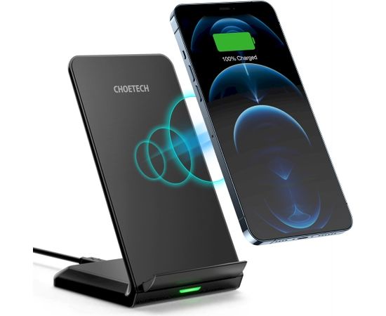 Choetech two-coil fast wireless charger 15W stand black + 1.2m micro USB cable (T524-F)