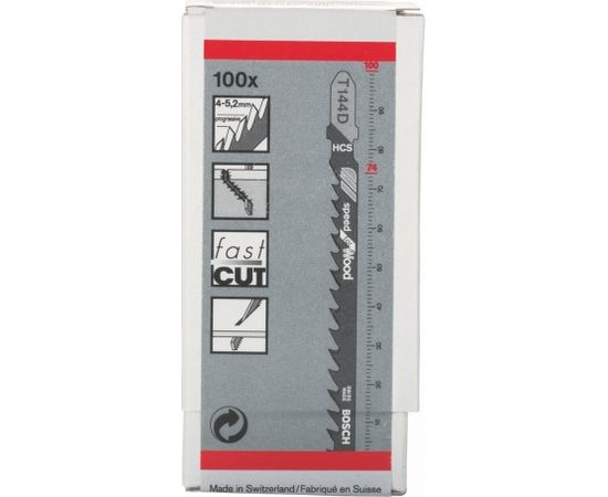 Bosch HCS jigsaw blade Speed for Wood T144D - 100-pack - 2608637880