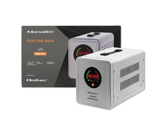 Qoltec 50720 Uninterruptible power supply Pure Sine Wave UPS | 800VA | 560W | Grey