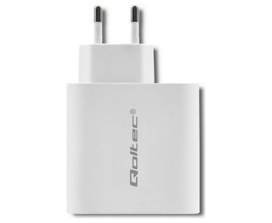 Qoltec 51715 Charger| 63W | 5-20V | 1.5-3A | USB type C PD | USB QC 3.0 | White