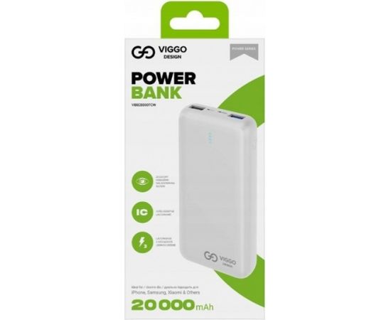 VIGGO POWERBANK 20000MAH 1XUSB-C 2XUSB WHITE