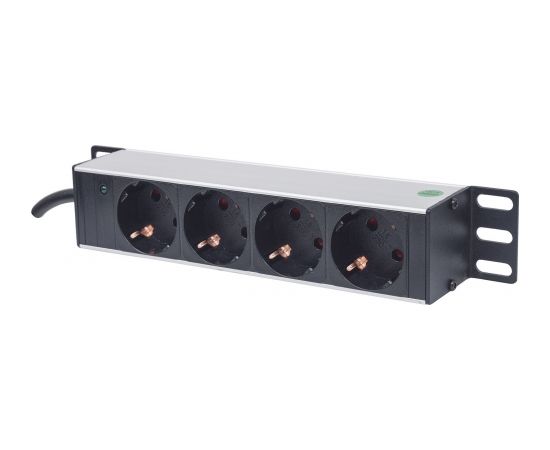 Intellinet 10" 1U Rackmount 4-Way Power Strip - German Type", With Power Indicator, No Surge Protection, 1.8m Power Cord (Euro 2-pin plug)