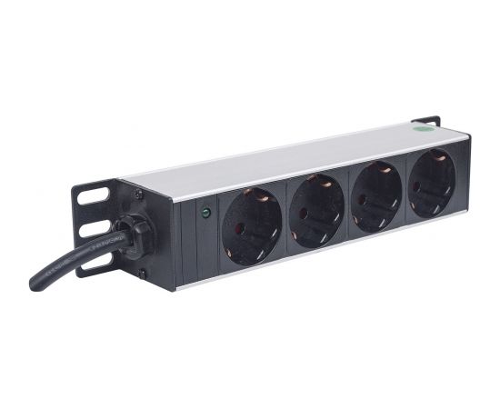 Intellinet 10" 1U Rackmount 4-Way Power Strip - German Type", With Power Indicator, No Surge Protection, 1.8m Power Cord (Euro 2-pin plug)