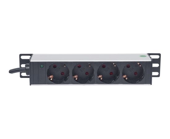 Intellinet 10" 1U Rackmount 4-Way Power Strip - German Type", With Power Indicator, No Surge Protection, 1.8m Power Cord (Euro 2-pin plug)