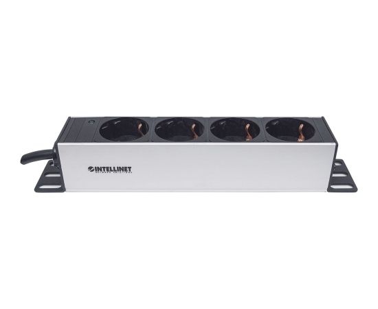 Intellinet 10" 1U Rackmount 4-Way Power Strip - German Type", With Power Indicator, No Surge Protection, 1.8m Power Cord (Euro 2-pin plug)