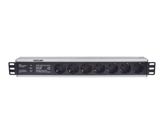 Intellinet 19" 1.5U Rackmount 7-Way Power Strip - German Type", With Surge Protection, 3m Power Cord (Euro 2-pin plug)