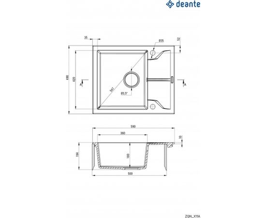 1-BOWL GRANITE SINK WITH DRAINER DEANTE GRAPHITE METALLIC ANDANTE