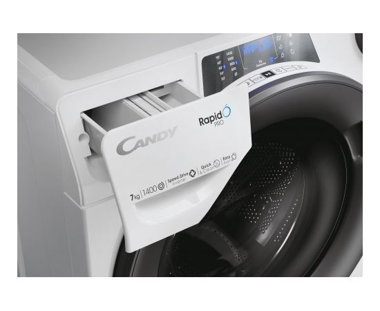 Candy Veļas mašīna RP4 476BWMR/1-S Energy efficiency class A, Front loading, Washing capacity 7 kg, 1400 RPM, Depth 45 cm, Width 60 cm, Display, TFT, Steam function, Wi-Fi, White