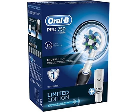 Oral-B Toothbrush PRO 750 For adults, Rechargeable, Operating time 2 min, Teeth brushing modes 1, Number of brush heads included 1, Black