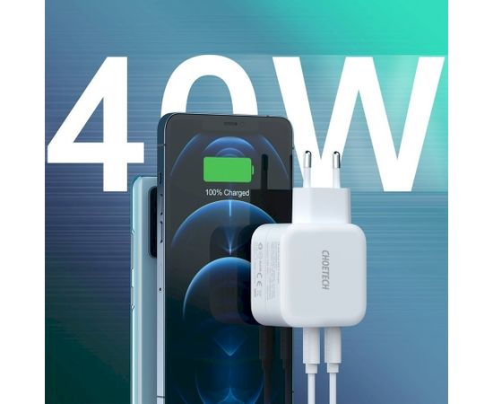 Choetech Fast Wall Charger 2x USB Type C Power Delivery 40W 3A white (PD6009-EU)