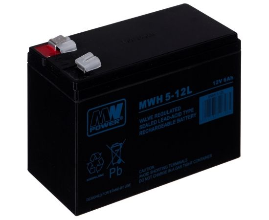 MPL MW POWER MWH 5-12L UPS battery Lead-acid accumulator VRLA AGM Maintenance-free 12 V 6 Ah Black