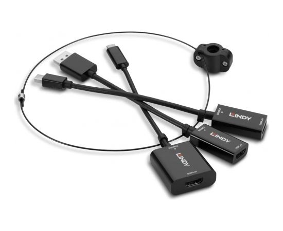 Lindy converter set USB-C + MiniDP + DP > HDMI 18Gbit/s (black, 3-part set on ring)