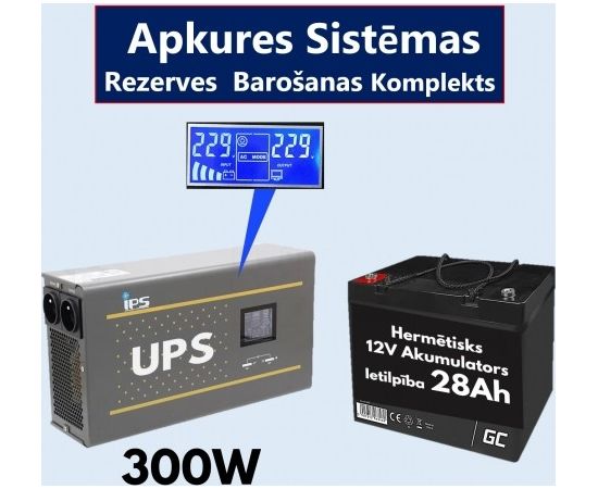 Komplekts Nepārtrauktās barošanas  bloks (Invertors ) apkures sistēmai 300 + 12V 26Ah akumulators