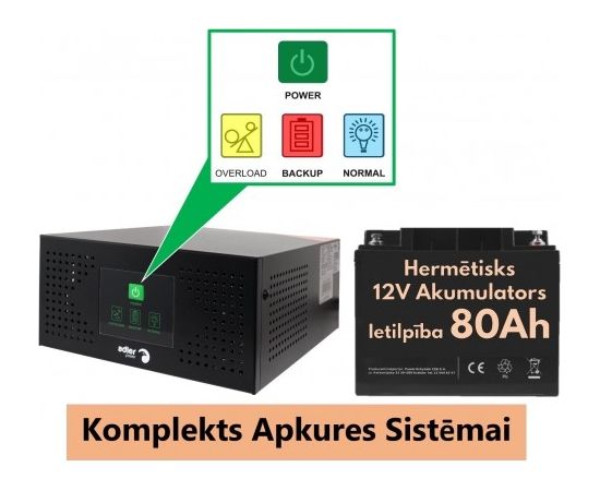 Komplekts Nepārtrauktās barošanas  bloks ( Invertors ) apkures sistēmai 400 + 12V 90Ah akumulators