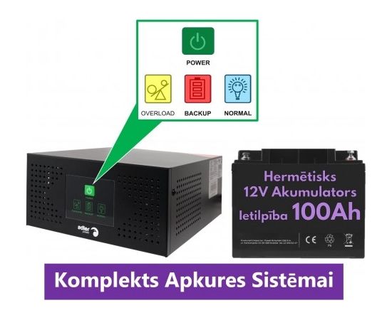 Komplekts Nepārtrauktās barošanas  bloks ( Invertors ) apkures sistēmai 400 + 12V 100Ah akumulators