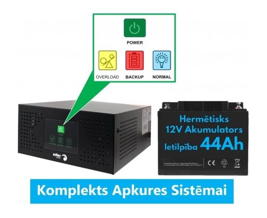 Komplekts Nepārtrauktās barošanas  bloks ( Invertors ) apkures sistēmai 400 + 12V 44Ah akumulators