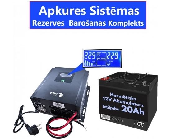 Komplekts Nepārtrauktās barošanas  bloks ( Invertors ) apkures sistēmai 400 + 12V 20Ah akumulators