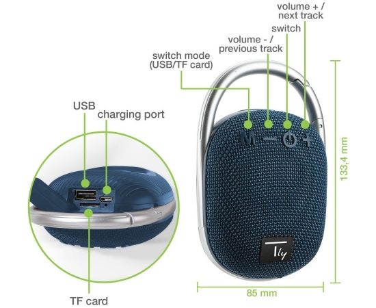 Techly ICASBL321BL portable speaker Mono portable speaker Blue 5 W